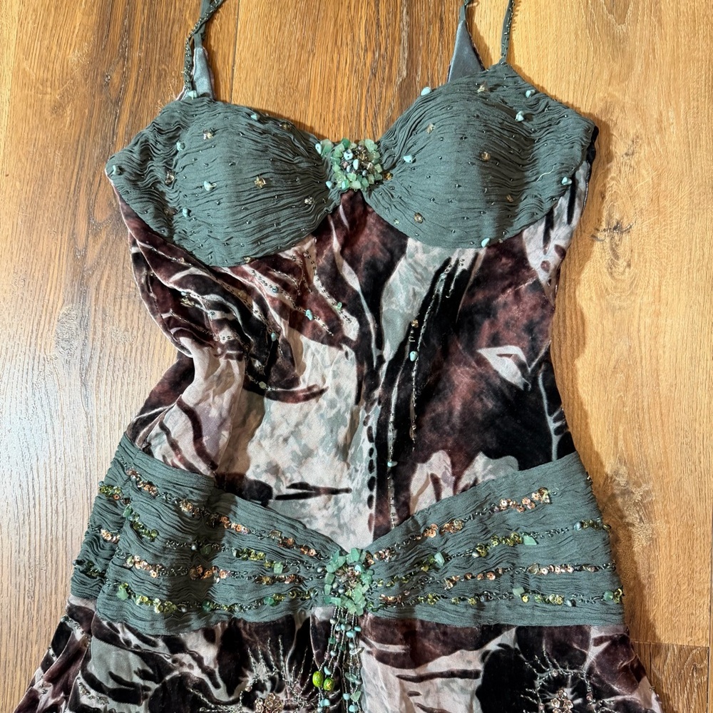 Vintage Y2K Silk Beaded Dress Vintage Drop Waist Vintage Beaded Dress Sue Wong - Picture 12 of 17